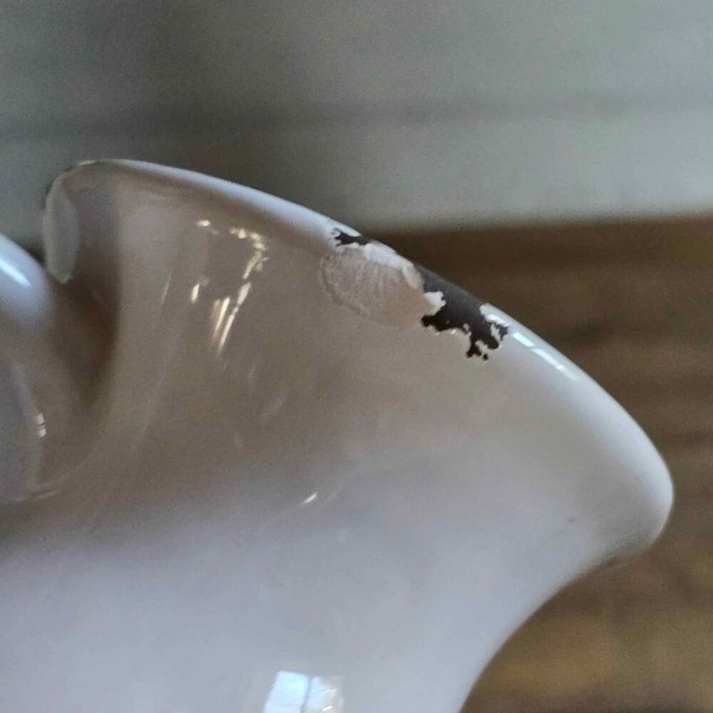 Small White & Brown Ceramic Distressed Milk Pitcher Farmhouse Kitchen Decor - Picture 8 of 9